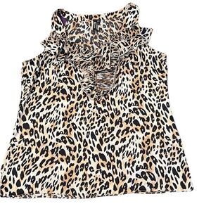 Milano size large leopard print sleeveless blouse with ruffles EUC